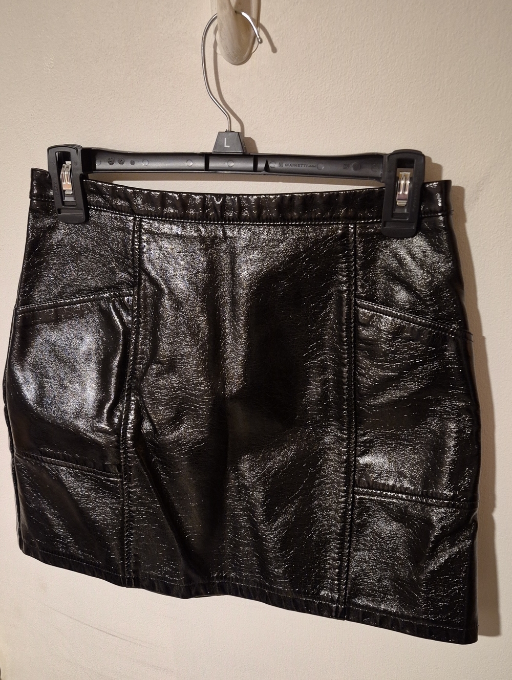 art class Black Faux Leather Mini Skirt with Panel Stitching